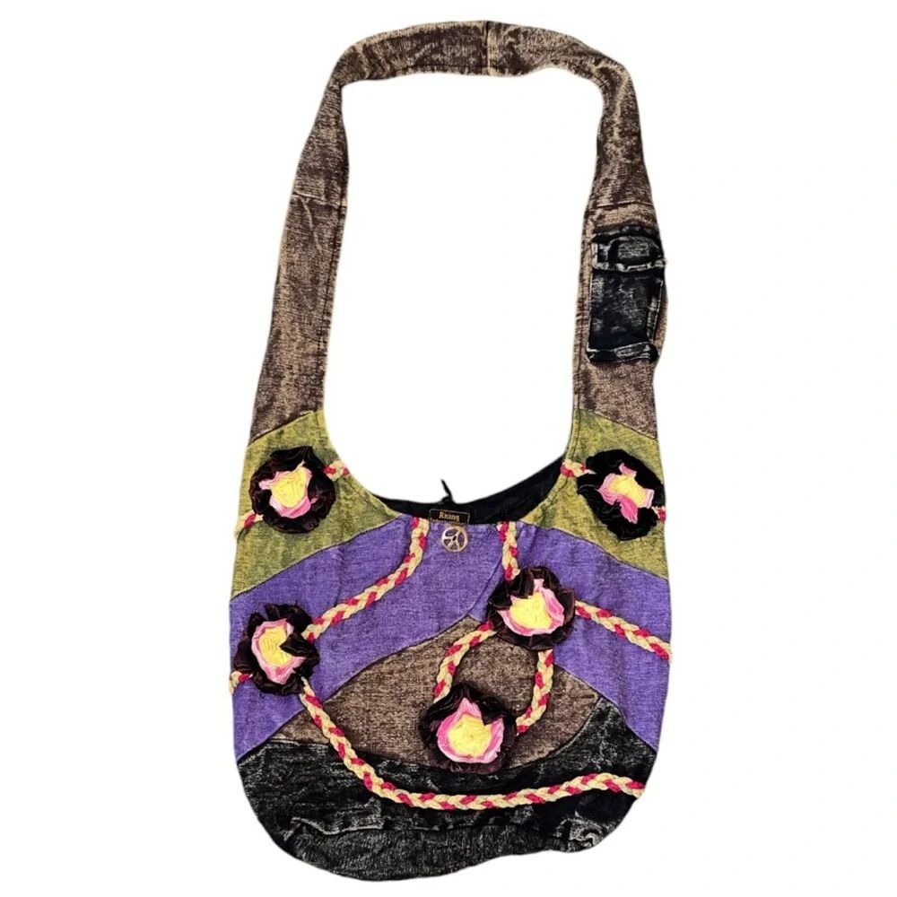 Rising International Crossbody Shoulder Bag Multicolor Boho Embroidered Braided